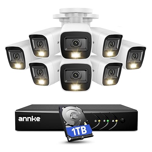 ANNKE Home Wired Camera Security System with Audio, 8CH 3K Lite H.265+ AI DVR with 1 TB Hard Drive and 8 X 1080P IP67 Weatherproof Cameras with Dual