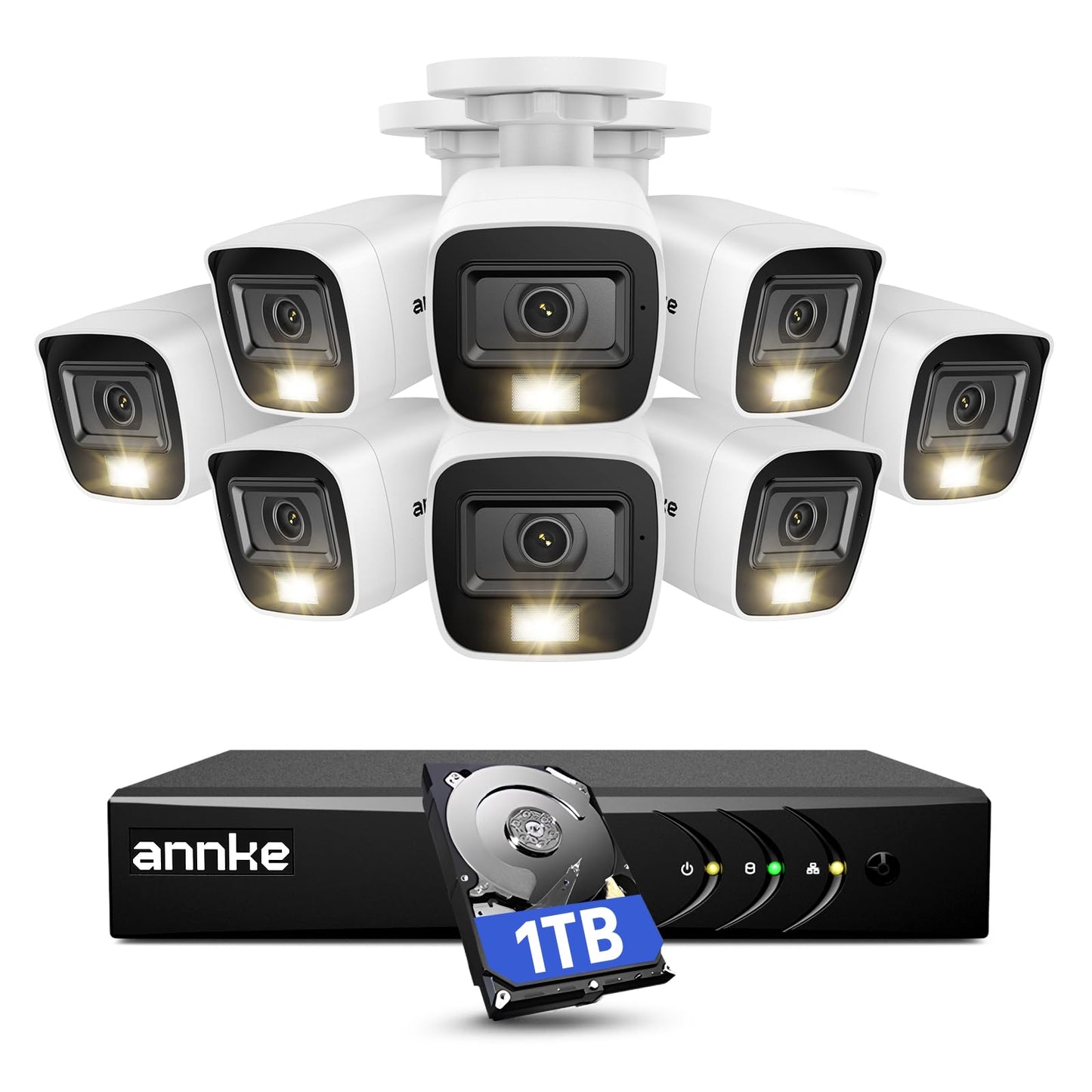 ANNKE Home Wired Camera Security System with Audio, 8CH 3K Lite H.265+ AI DVR with 1 TB Hard Drive and 8 X 1080P IP67 Weatherproof Cameras with Dual