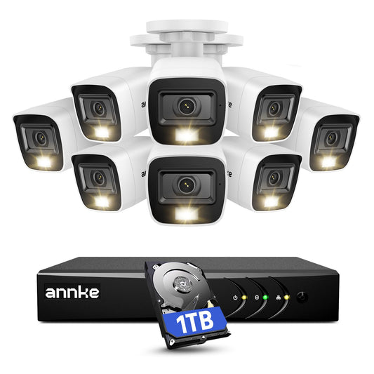 ANNKE Home Wired Camera Security System with Audio, 8CH 3K Lite H.265+ AI DVR with 1 TB Hard Drive and 8 X 1080P IP67 Weatherproof Cameras with Dual