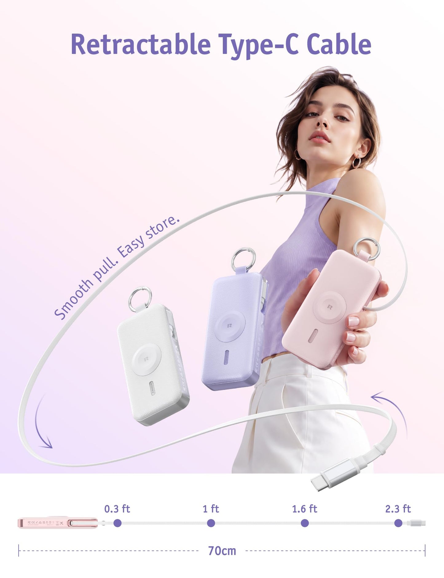 RORRY CharmGo Portable Charger 3 in 1 30W Fast Charging Power Bank 12000mAh