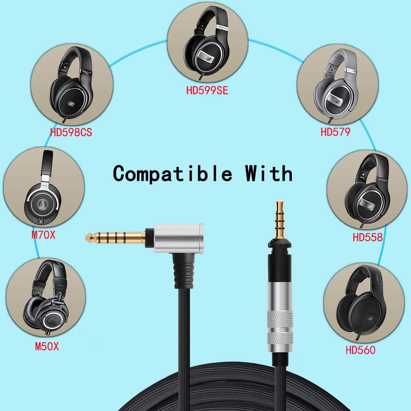 FAAEAL Balance Cable Compatible with Sennheiser HD599 HD598 HD558 HD518 Audio-Technica ATH-M50X ATH-M70X Headphones for Musician Audiophile 4.9ft…