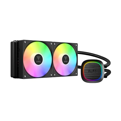 GAMDIAS Aura GLV2 240mm AIO Liquid CPU Cooler, Rotatable Performance 10-Pole Pump, 2 x 120mm Daisy-Chained Hidden Cable Fans, Low-Noise PWM & ARGB
