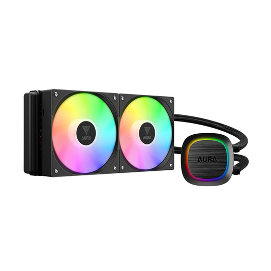 GAMDIAS Aura GLV2 240mm AIO Liquid CPU Cooler, Rotatable Performance 10-Pole Pump, 2 x 120mm Daisy-Chained Hidden Cable Fans, Low-Noise PWM & ARGB