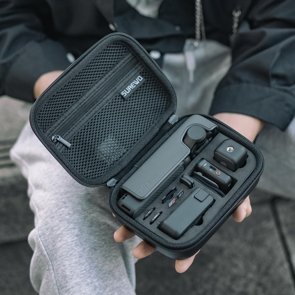 SUREWO Osmo Pocket 3 Mini Case, Portable PU Storage Protective Bag for DJI Osmo Pocket 3 Standard kit and DJI Osmo Pocket 3 Power Expansion Combo