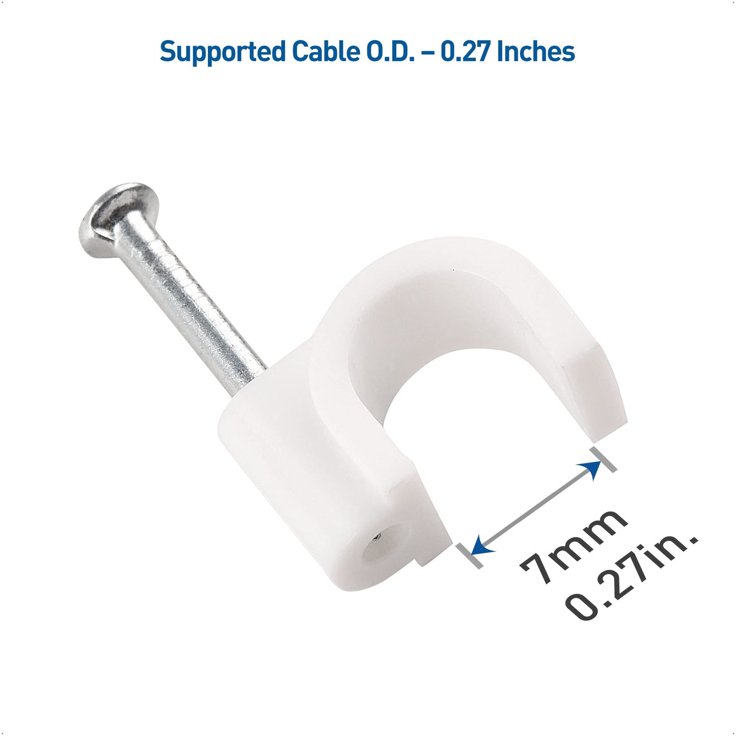 Cable Matters 200-Pack Nail-in Cable Clips Cord Organizer, 7mm / 0.27 inches, Ethernet Cable Wall Clip, Wire Wall Clips, White