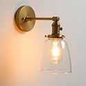 Phansthy Industrial Wall Sconce Antique Brass Vanity Light, Wall Lighting Fixture with 5.5 Inches Clear Glass Shade for Bedroom Mirror Living Room