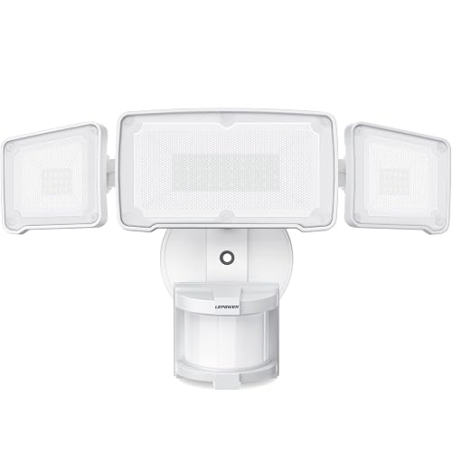 LEPOWER LED Security Lights Motion Sensor Light Outdoor, 38W 4200LM Light, 5500K, IP65 Waterproof, 3 Head Detected Flood Light for Garage, Yard, Porch