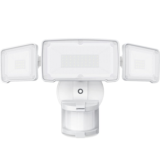 LEPOWER LED Security Lights Motion Sensor Light Outdoor, 38W 4200LM Light, 5500K, IP65 Waterproof, 3 Head Detected Flood Light for Garage, Yard, Porch