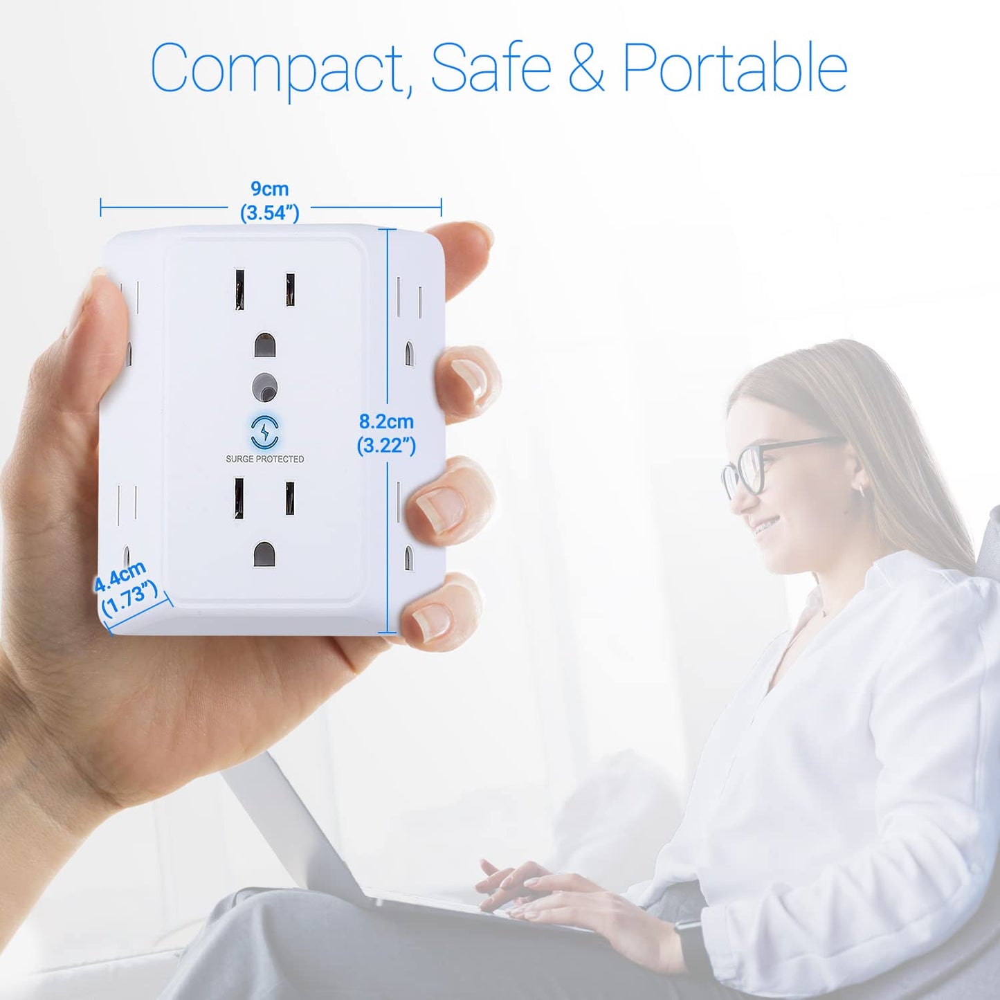 Unidapt Multi Plug 6 Outlet Extender, 2 Pack Surge Protector Wall Splitter, 900J Power Strip 3 Side Wide Spaced Adapter Multiple Charger Expander