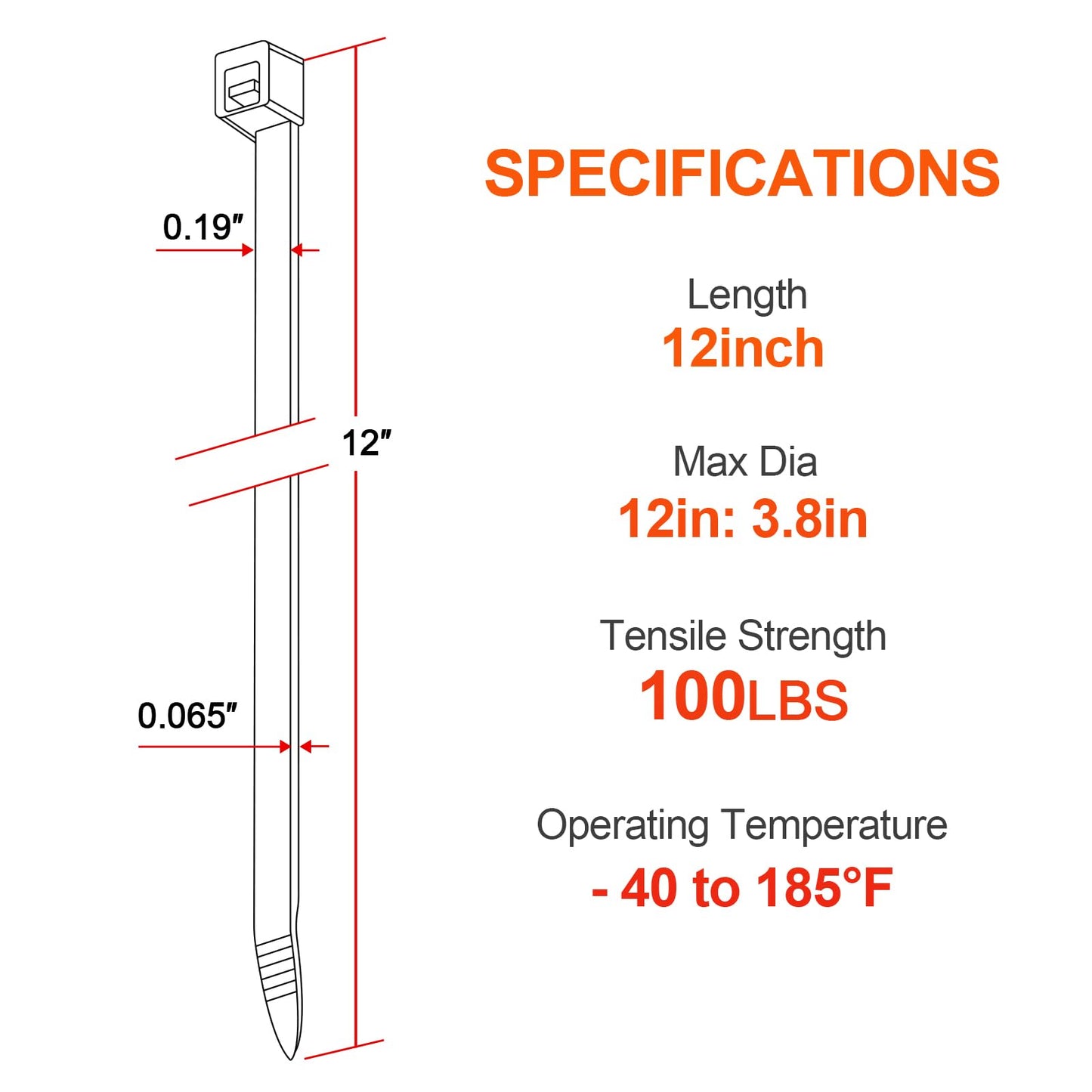 12 Inch Anti Withdrawal Zip Ties 100 LBS Tensile Strength Heavy Duty Cable Wire Ties With Self-Locking Adjustable More Durable Nylon Tie Wraps