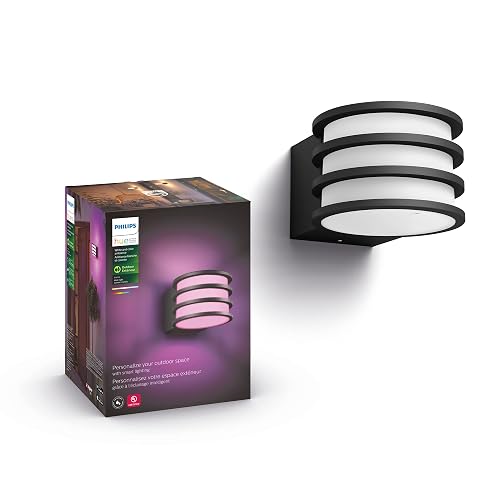 Philips Hue Lucca Outdoor Smart Wall Light, Black - E26 White and Color Ambiance LED Color-Changing Bulb - 1 Pack - Requires Hue Bridge - Control