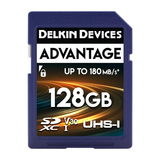 Delkin Devices 128GB Advantage SDXC Memory Card UHS-I - Up to 100MB/s Write, 180MB/s Read, Memory Cards for Cameras with C10, U3, V30, 4K UHD, Full