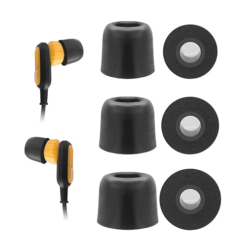 Klowcok Memory Foam Replacement Ear Tips for DEWALT Earbuds, Comfort fit Neckband Headphones. 3Pairs, Black (Assorted-S/M/L)