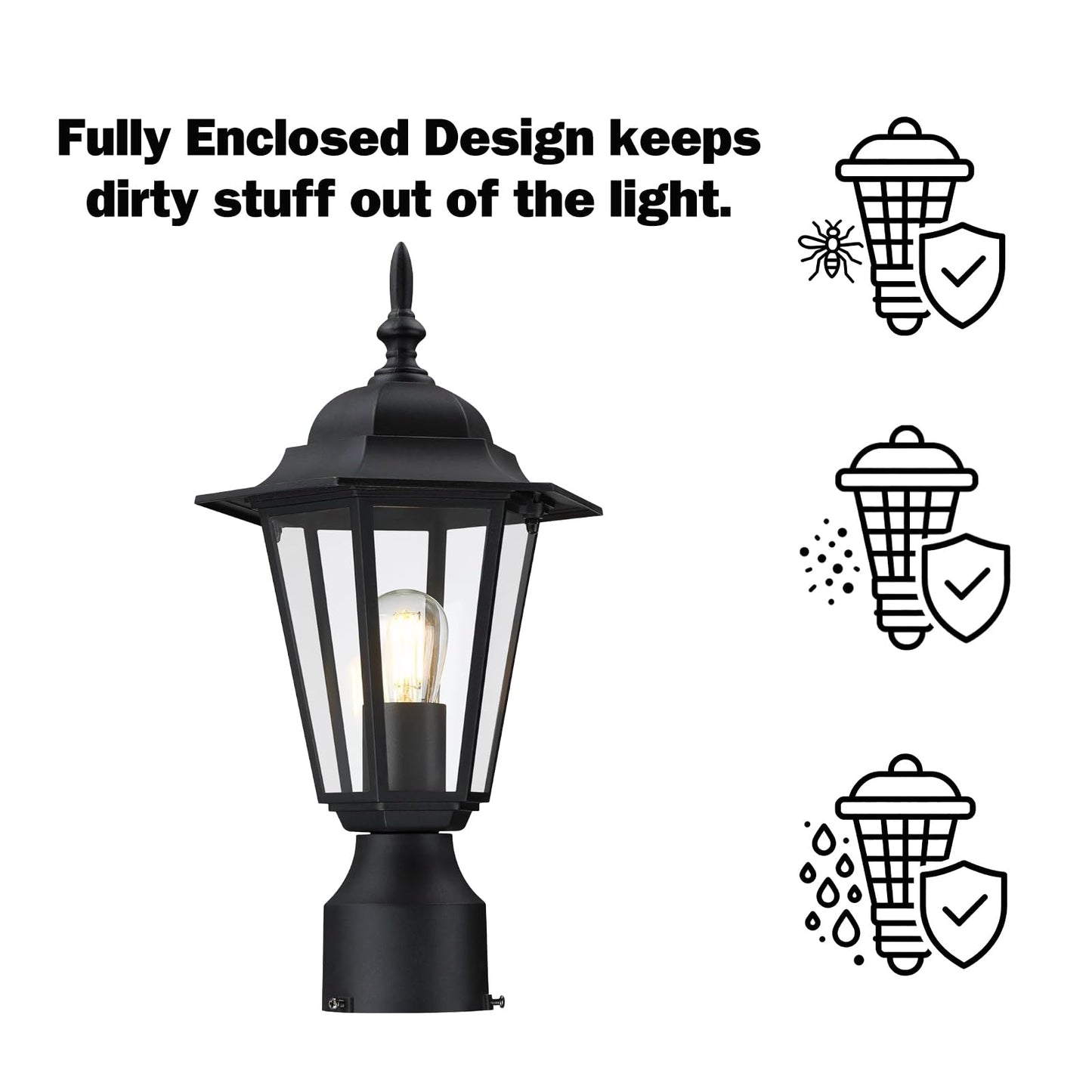 GRUENLICH Outdoor Post Light, Black Waterproof Lamp Post Lights Fxiture, Aluminum Pole Lantern for Outside Yard Pathway Garden, 2 Pack