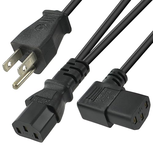 Conntek 6FT+3FT Power Cord Splitter, NEMA 5-15P to Dual IEC C13 (Left-Angle), 10A 125V, AC Power Extension Cable for PDU, UPS, Server, Computer,