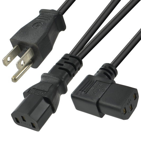 Conntek 6FT+3FT Power Cord Splitter, NEMA 5-15P to Dual IEC C13 (Left-Angle), 10A 125V, AC Power Extension Cable for PDU, UPS, Server, Computer,