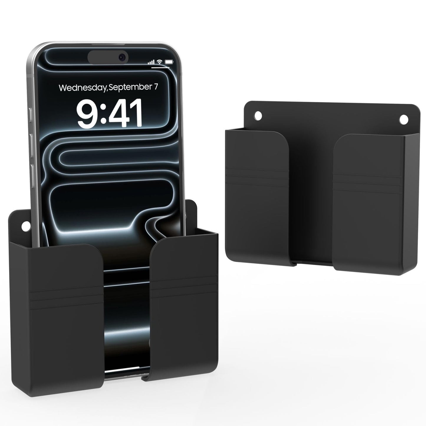 HZZADZXW Wall Mounted Phone Holder with Adhesive, No-Drill Phone Stand for Charging, Built-in Cable Slot, Phone Holder for Bathroom, Bedroom, Kitchen