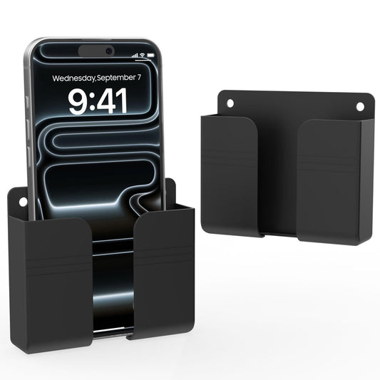 HZZADZXW Wall Mounted Phone Holder with Adhesive, No-Drill Phone Stand for Charging, Built-in Cable Slot, Phone Holder for Bathroom, Bedroom, Kitchen