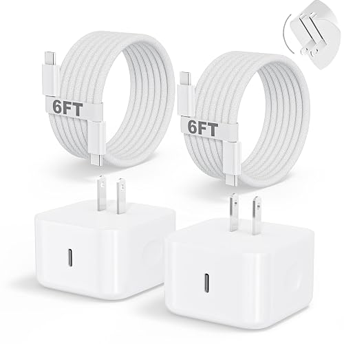 iPhone 17 Charger Fast Charging, USBC Charger 2 Pack 40W Foldable Dynamic USB C Apple Power Adapter with 60W Max, 6FT USB C Cable Woven Cord