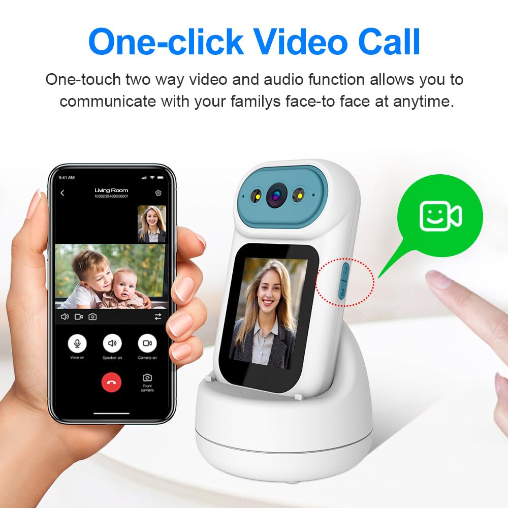 Video Calling Handheld Security Camera Indoor,Nanny Camera Baby Camera Pet Camera,2-Way Video Call 350°Pan Cameras for Home Security,Move