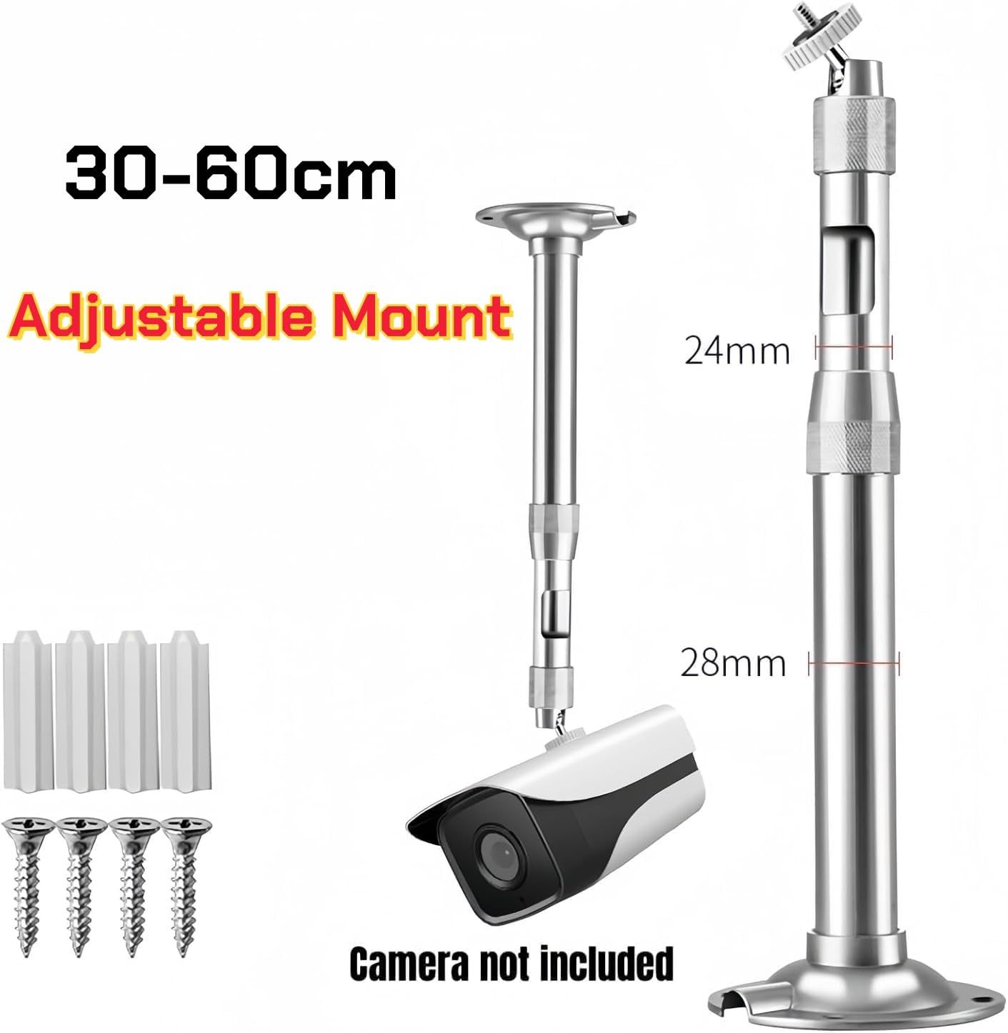 FINXRoll 11.81"-23.62" Silver Telescopic Security Camera Mount, Multi-Angle Wall/Ceiling Bracket for Arlo/Amcrest/Wansview