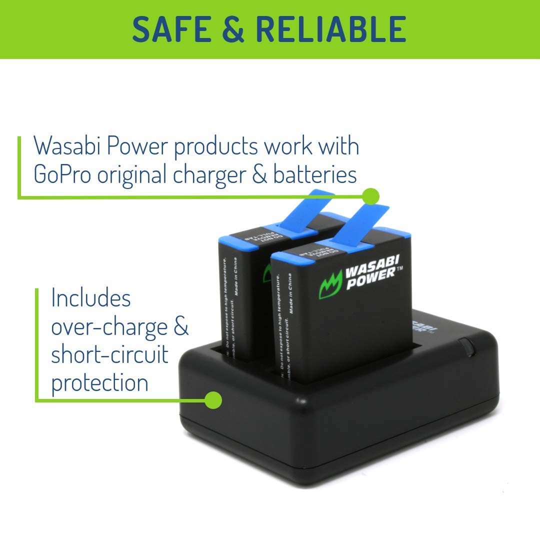 Wasabi Power HERO8 Battery (4-Pack) and Dual Charger for GoPro Hero 8 Black (All Features Available), Hero 7 Black, Hero 6 Black, Hero 5 Black, Hero