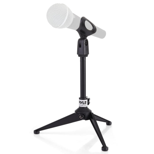 Pyle Desktop Microphone Stand - Heavy Duty Die-Cast Metal Tripod - Adjustable height 4.7” to 8.7” H, Heavy Duty Clutch Supports up to 5 Lbs. - Ideal