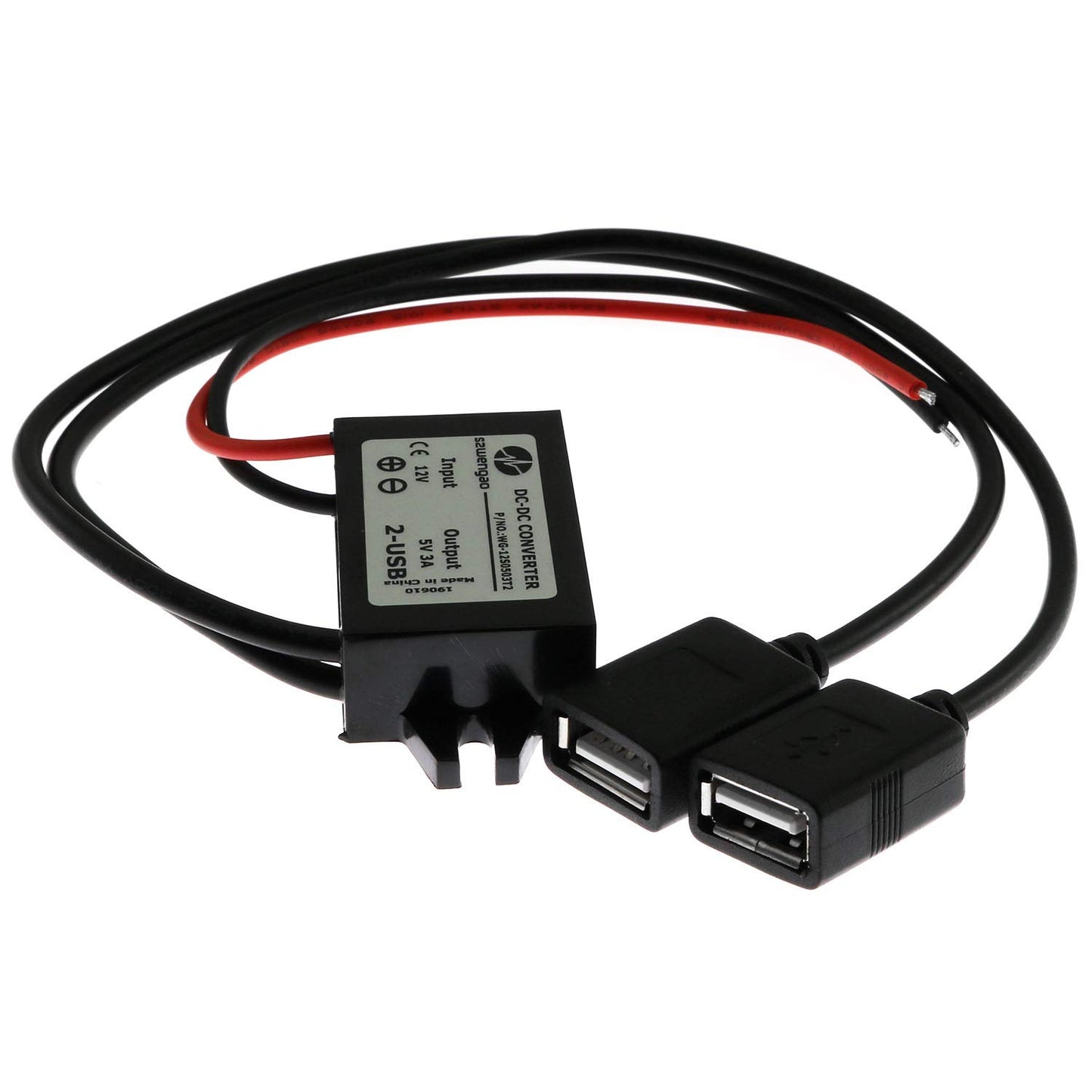 E-Outstanding 1PC DC Converter Module 12V to 5V 3A 15W Regulator Step Down Car Power Converter with Double USB Cable DC Buck Converter