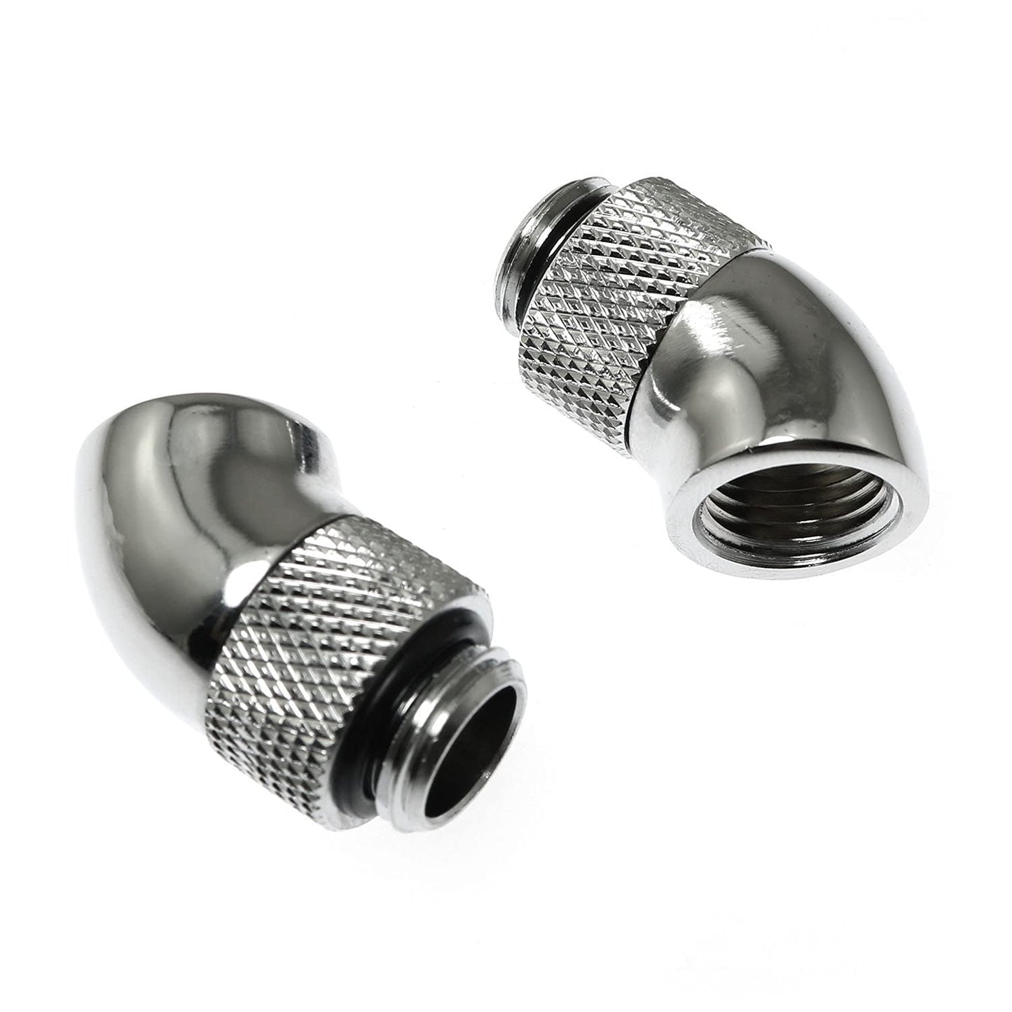RLECS 45 Degree Angled Elbow 2PCS G1/4" 45 Degree Silver Male to Female Water Cooling Rotary Adapter Connector Rotary Extender Fitting for Computer