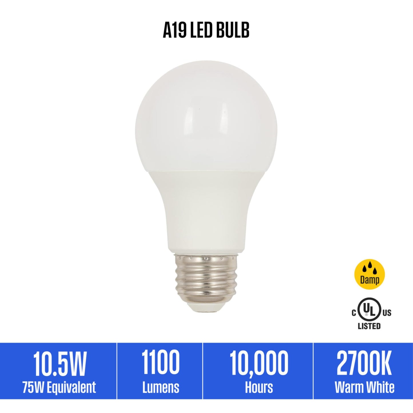 Westinghouse 5298020 10.5 Watt (75 Watt Equivalent) A19 Soft White LED Light Bulb, Medium Base, 6 Pack