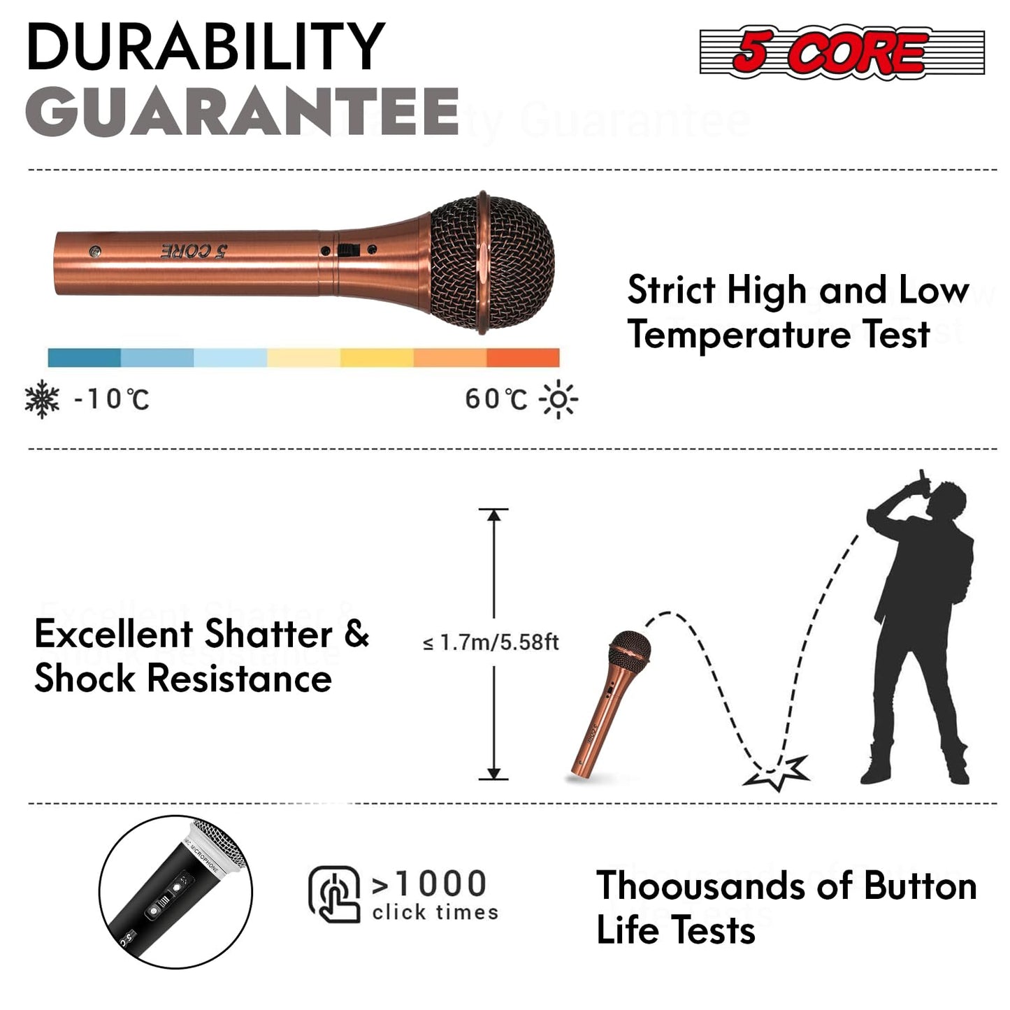 5 CORE Professional Dynamic Vocal Microphone Neodymium Cardioid Unidirectional Handheld Mic for Singing + Detachable Cable + Clip Bag ND959 Elantra