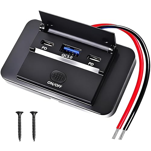 DAESENN 12V RV USB Outlet,78W,Dual PD3.0 Type-C Fast Charge 60W and QC3.0 18W Panel Wall Mount,Car USB Wall Charger Adapter for RV,Boat,Bus,ATV