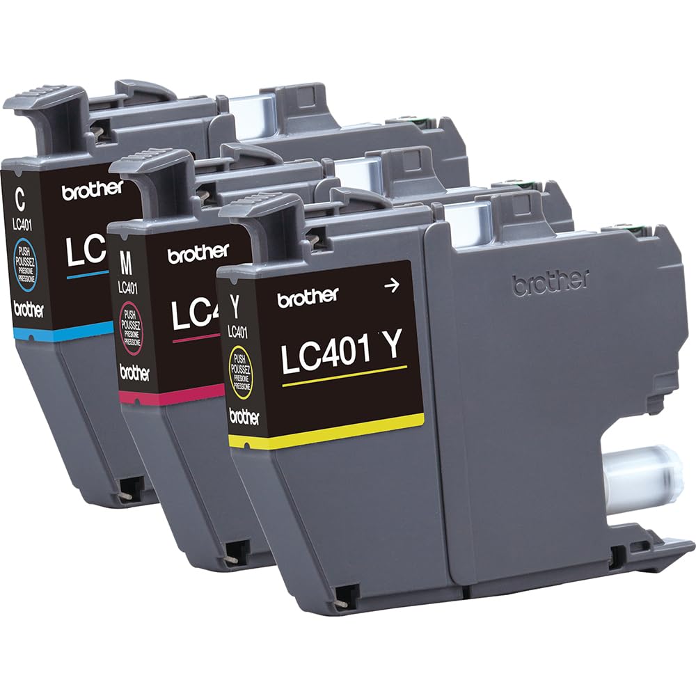 Brother Genuine LC401 3-Pack Color Standard Yield Ink Cartridge (Cyan, Magenta, Yellow) Bundle with Deco Essentials Printer eBook for MFC-J1010DW