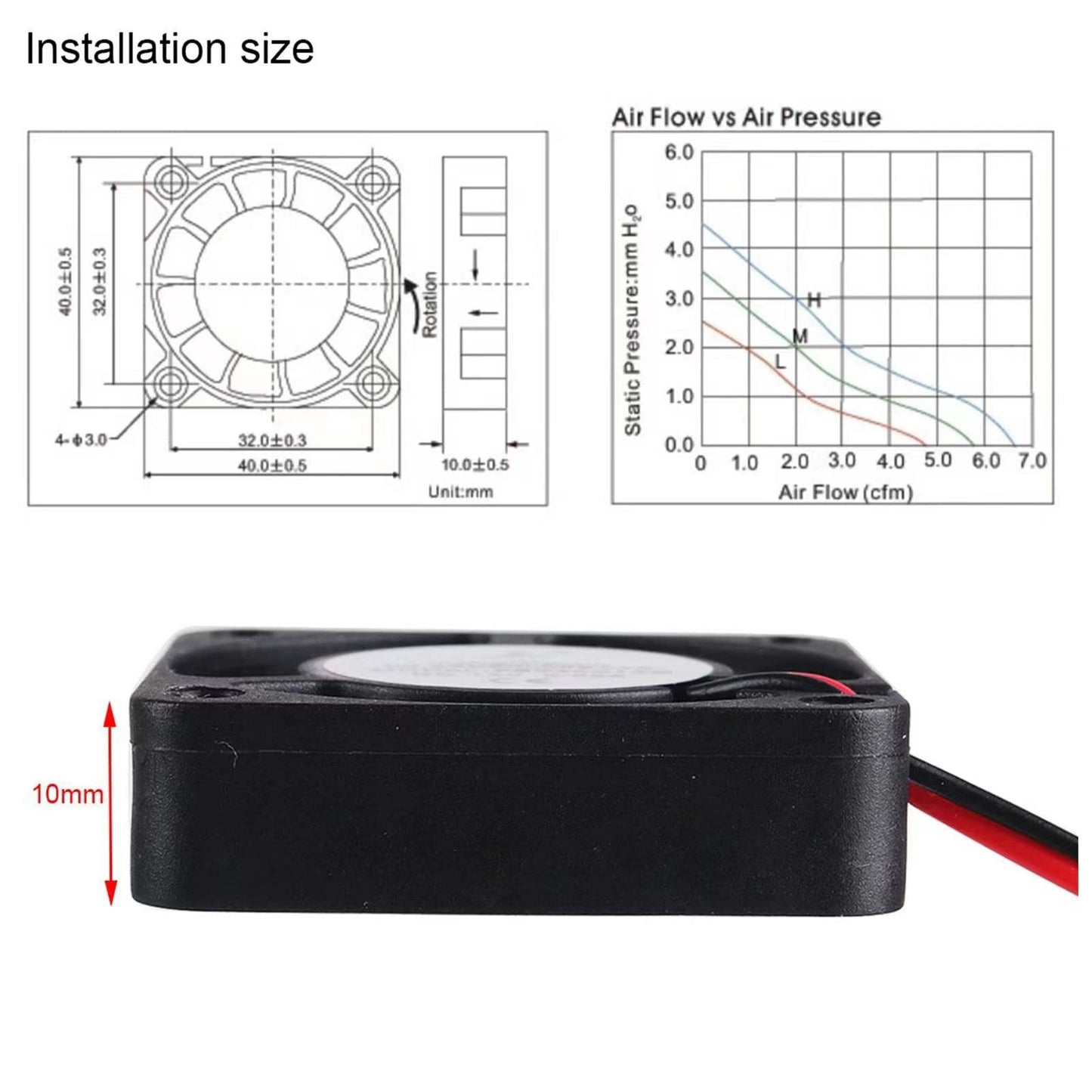 4pcs 3D Printer Fan 12V, 40mm 12 Volt Fan 0.08A DC Mini Quiet Cooling Fan 40X40X10mm Cable for 3D Printer, DVR and Other Small App liances Series