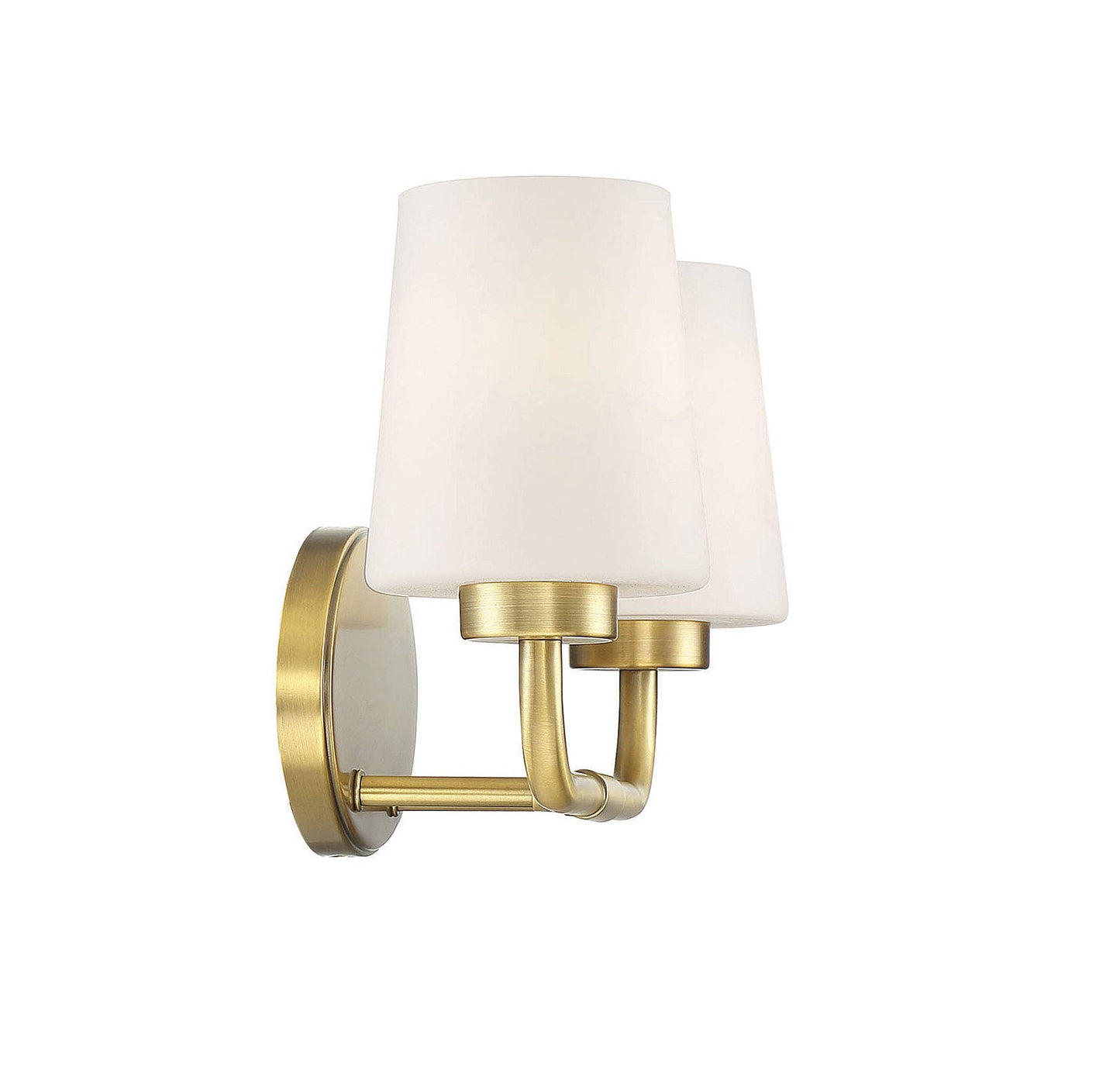 Savoy House 8-4090-2-322 Capra Mid-Century Modern White Opal Glass Bathroom Vanity Wall Light, 2-Light 120 Total Watts, 9" H x 15" W, Warm Brass