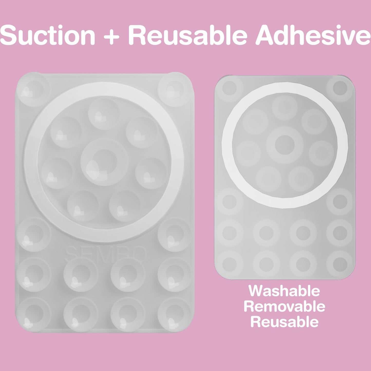 SEMBO UniSuction™ Removable & Restickable Silicone Suction Sticky Phone Grip with Reusable Nano Gel Mounting Tape with Magnetic Ring, 2.44x3.47''