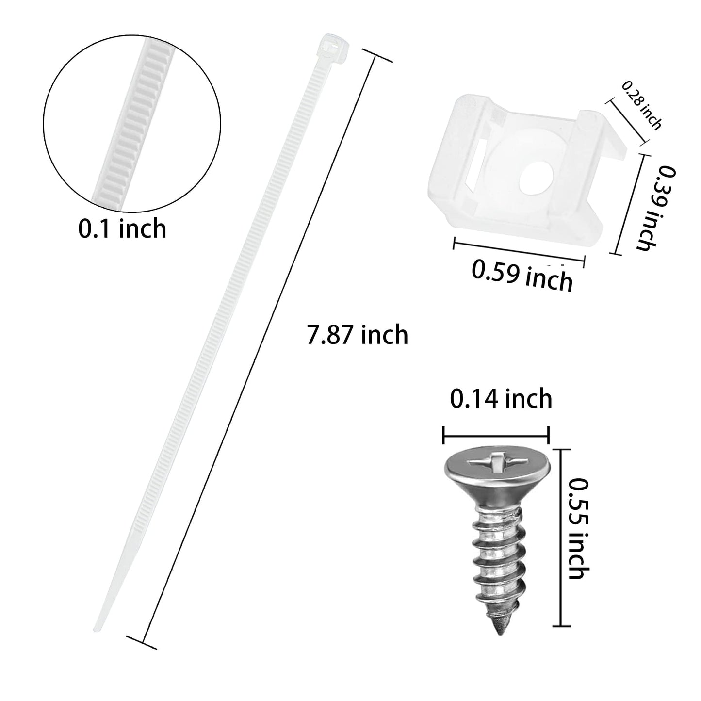 100 Pieces Cable Tie Mount Base Saddle Type Mount Wire Holder, 100 PCS Cable Zip Ties with Self-Locking (203.2 x 3.3mm) and Deep Thread Pan Head