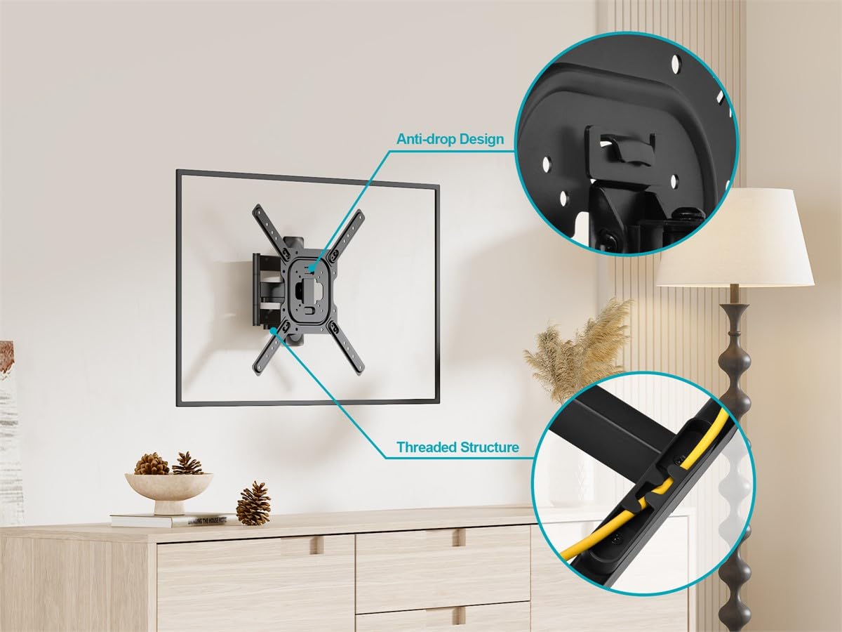 Monoprice Full Motion Single-Stud TV Wall Mount Bracket For 23" To 60" TVs up to 77lbs, Max VESA 400x400, Works with Concrete, Brick, and Wooden Studs