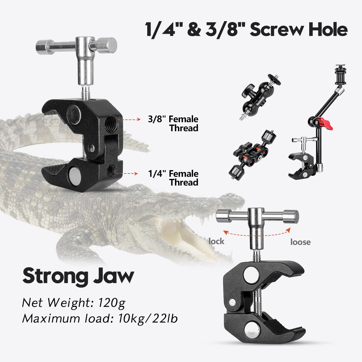 koolehaoda Double Ballhead Ball Arm Camera Clamp Mount Monitor Mount Bracket with Crab Clamp for Ronin M Ronin MX Freefly MOVI Microphones(Double Ball