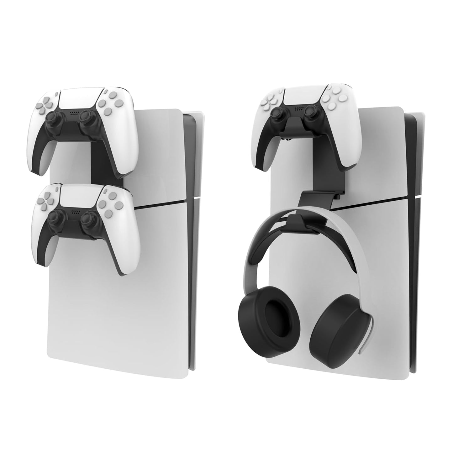 Monzlteck Dual Controller & Headset Holder for PS5 Slim/pro - No Screw Metal Wall Mount, Side Mount Storage, Space Saving Design for Gaming Setup