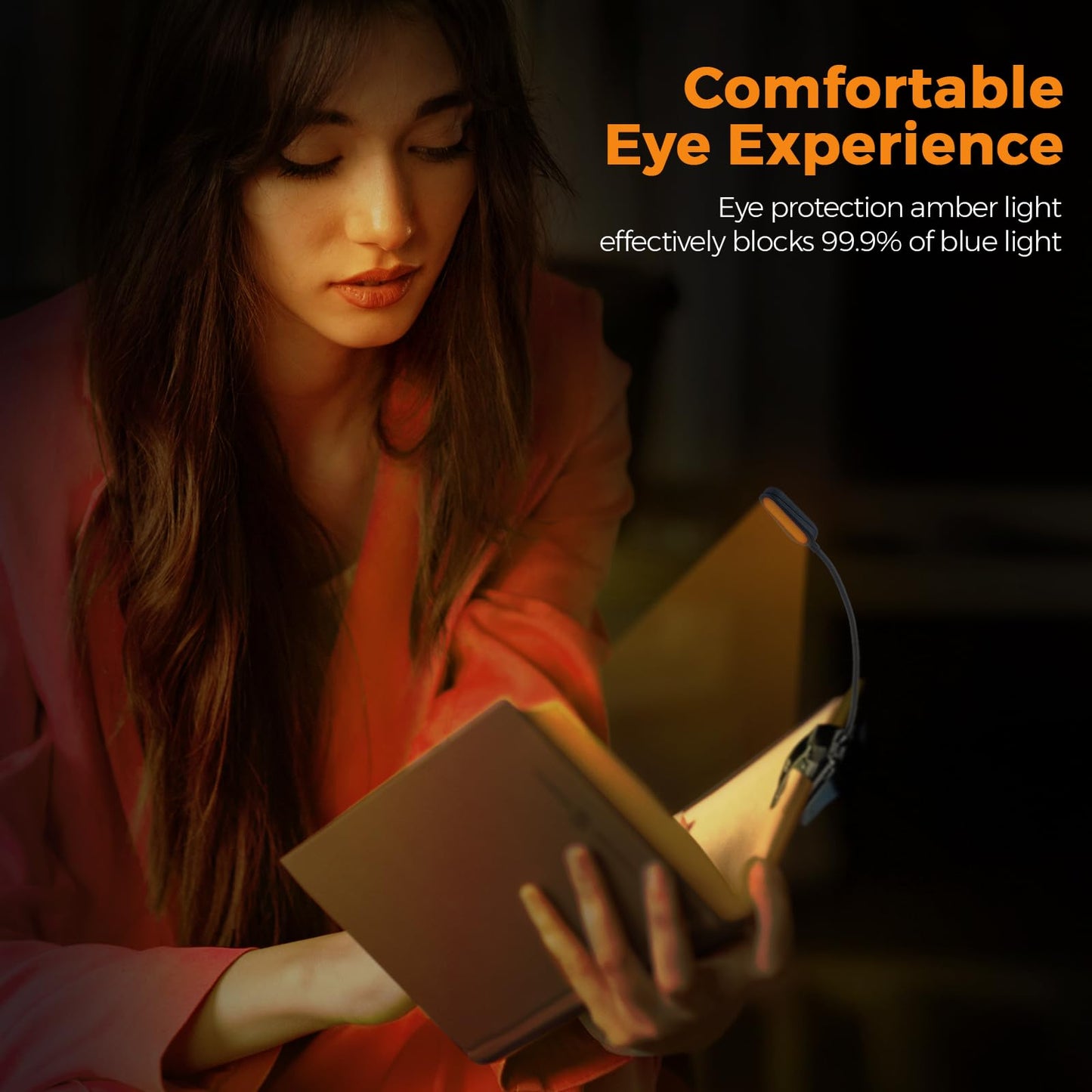 TIFEXO 2025 Amber Lights for Reading Books in Bed - Rechargeable Clip On Amber LED Light with USB Cable, Optimal Eye-Care Lights for Relaxing Reading