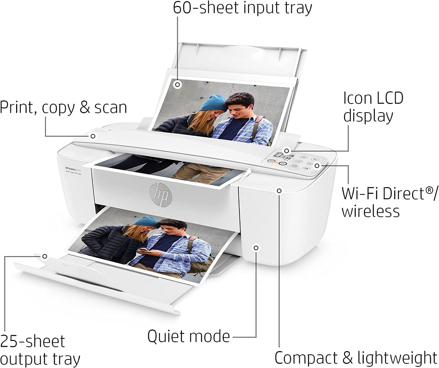HP DeskJet 3772 All-in-One Wireless Color Inkjet Printer, Scan and Copy, Instant Ink Ready, W/Silmarils Printer Cable