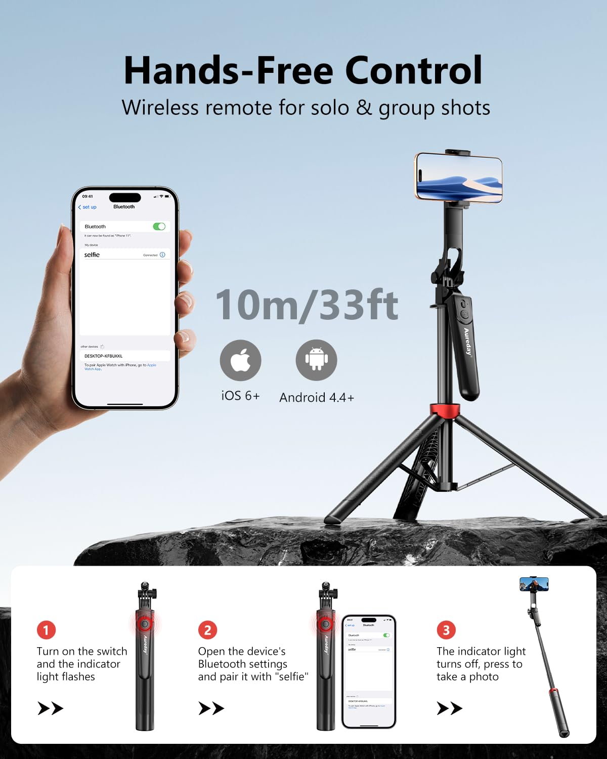 Aureday 72" Phone Tripod and Selfie Stick, Cell Phone Tripod Stand with Wireless Remote & Extendable Phone Mount for Travel/Selfie/Recording/Vlogging