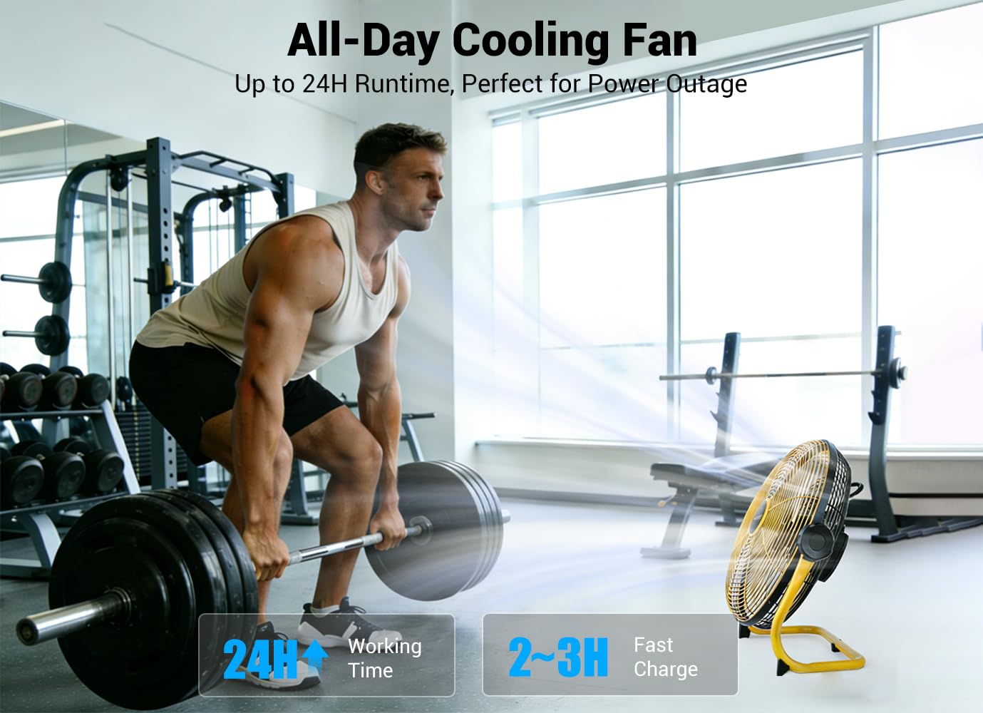 Geek Aire 12" Portable Battery Operated Fan with Metal Blade, 360 Vertical Tilt, 24h Run Time Cordless Fan for Camping Travel Tent Hurricane Home