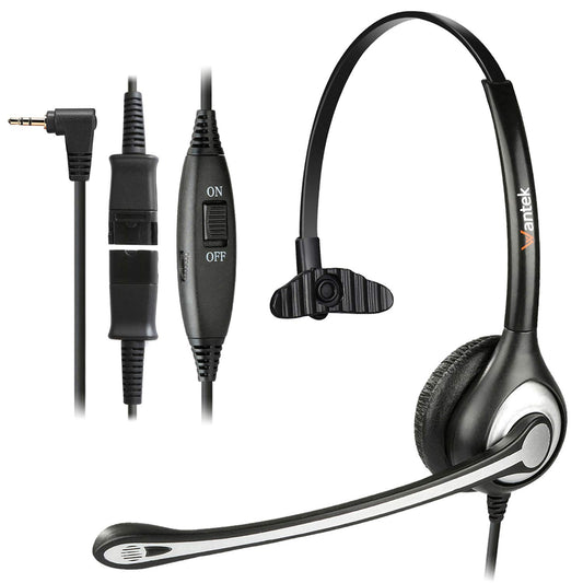 Wantek 2.5mm Telephone Headset Monaural with Noise Canceling Mic+Quick Disconnect Compatible with Cisco Linksys SPA Polycom Grandstream Panasonic