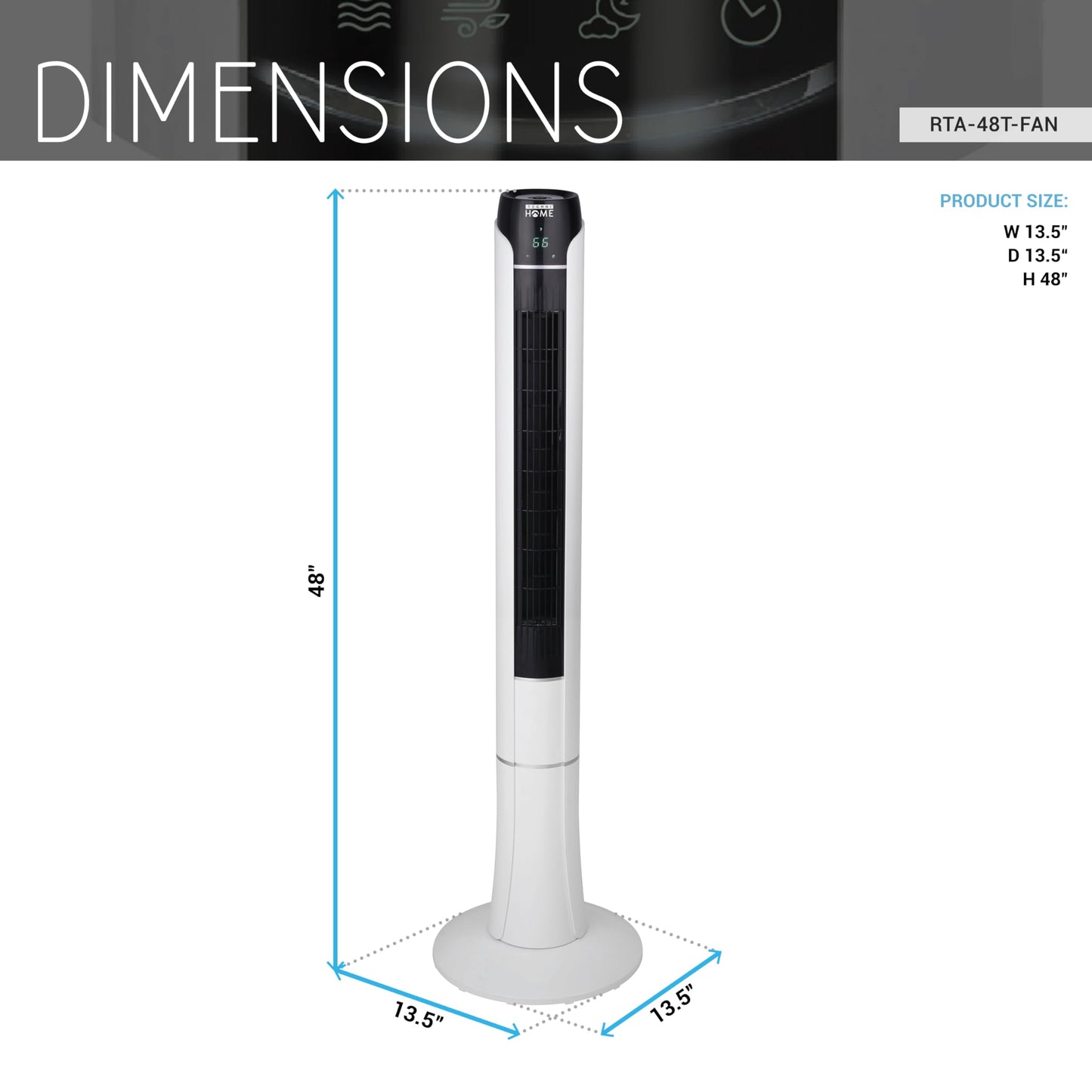 Techni Home 48" Tower Fan w/Remote, Quiet Standing Fan for Bedroom & Home