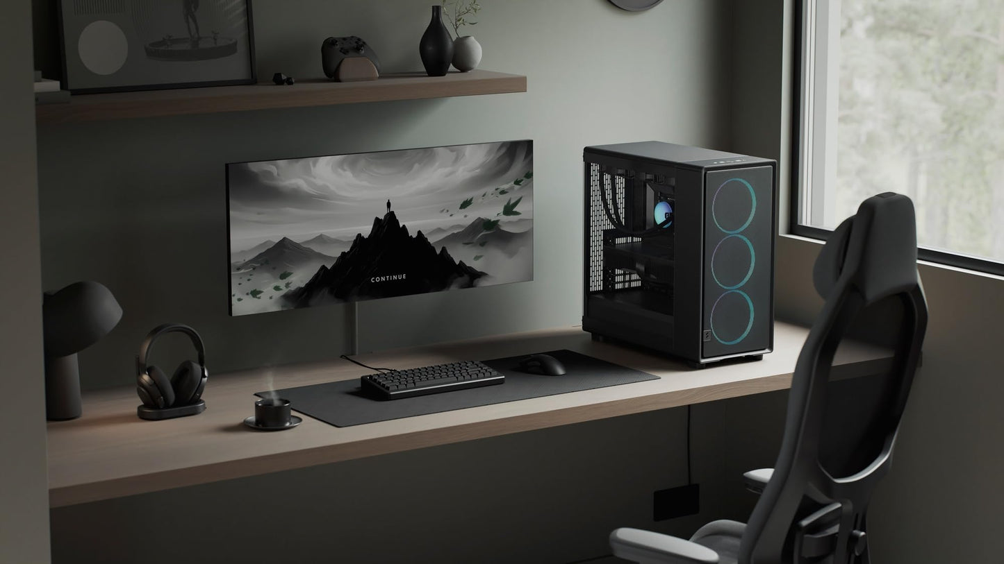Fractal Design Epoch XL Black RGB - Tempered Glass Light Tint - High Airflow PC Gaming Case - Mesh Front Panel - Three Momentum 14 RGB Fans