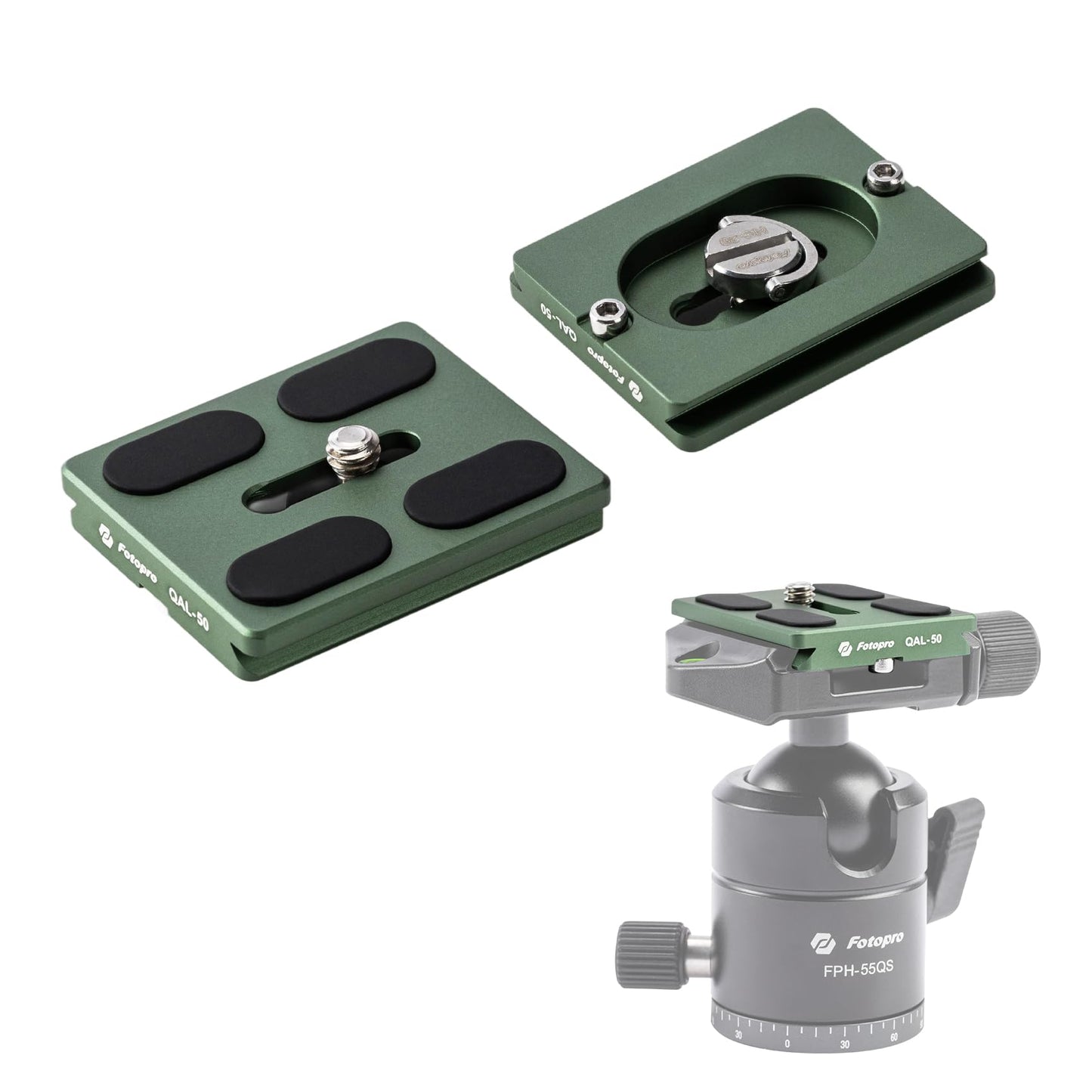 Fotopro 50mm arca Swiss Plate with 1/4 Inch Screw Universal Quick Release Plate for DSLR Camera Tripod Ball Head QAL-50 (Green)