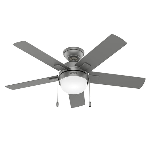 Hunter Fan 44 inch Casual Matte Silver Indoor Ceiling Fan with LED Light Kit and Pull Chain (Renewed)