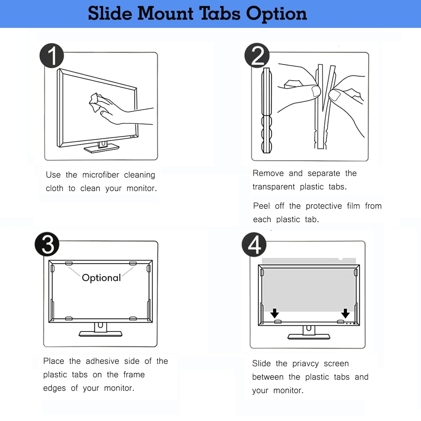 Privacy Screen Filter Adhesive Strips,Slide Mount Tabs and Double-Sided Tape for Computer Monitors and Laptops - Replacement Kits